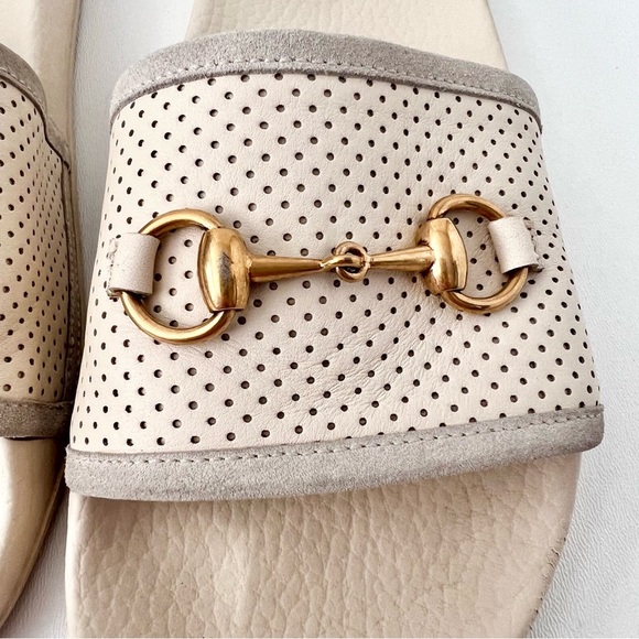 GUCCI || Horsebit Perforated Leather Rubber Sandal Slide White Ivory EU 39 US 9 - Picture 2 of 10
